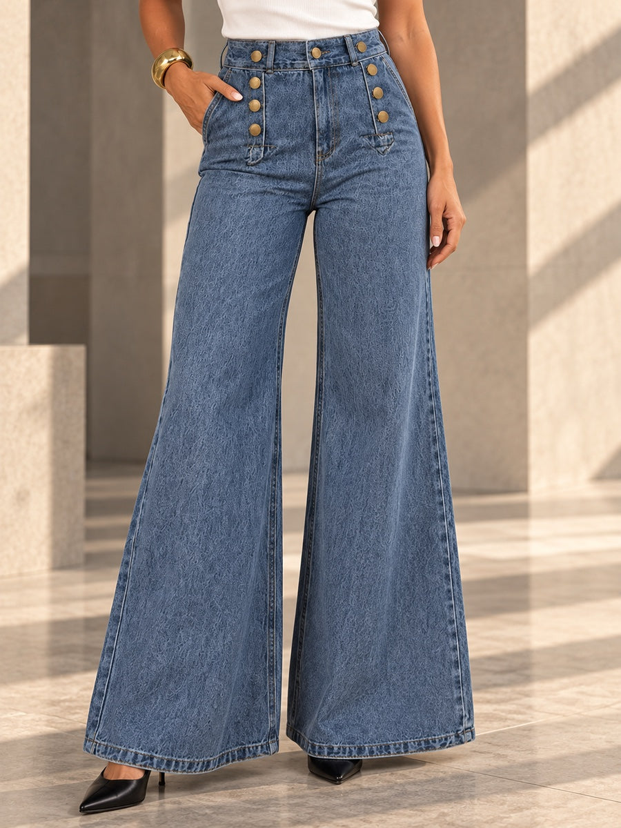 High Waisted Loose Buttoned Split-Joint Jean Pants Bottoms - 181060_LOWER_v20261008