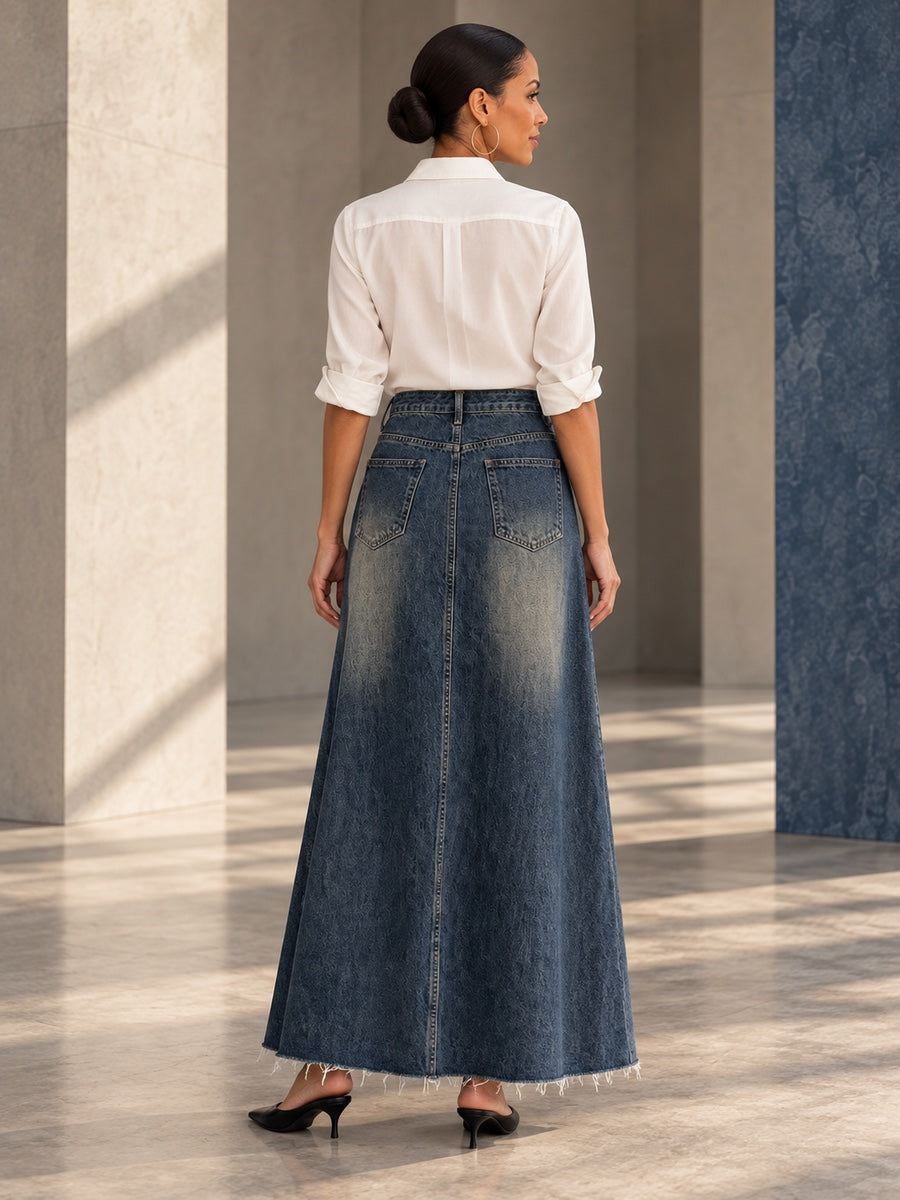 A-line High Waisted Fringed Gradient Split-Joint Long Skirts Skirts - 131781_B1_v20261008