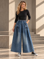 High Waisted Loose Elasticity Pleated Pockets Jean Pants Bottoms - 174442_OL_F3_v20261008