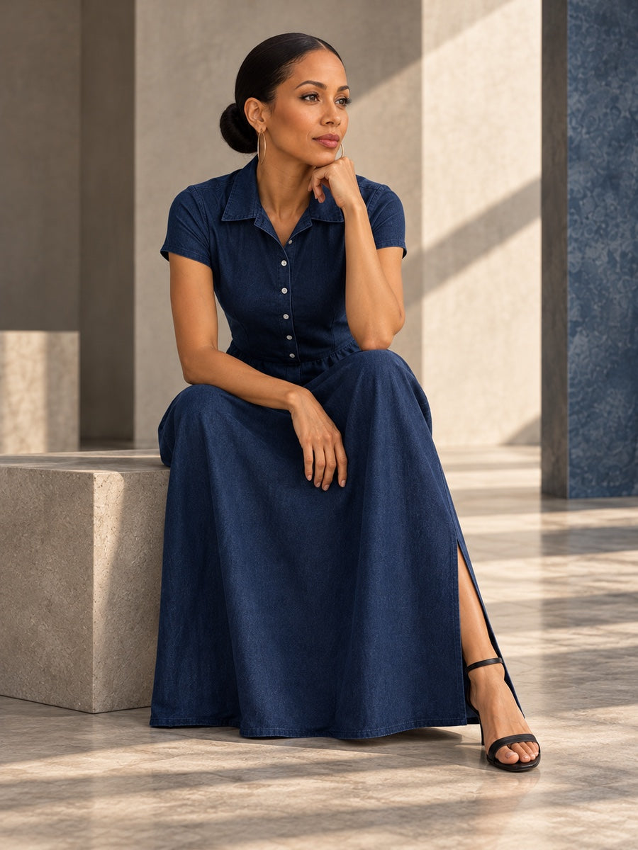High Waisted Plus Size Buttoned Pockets Split-Side Lapel Maxi Dresses - 125517_OL_F2_v20261008