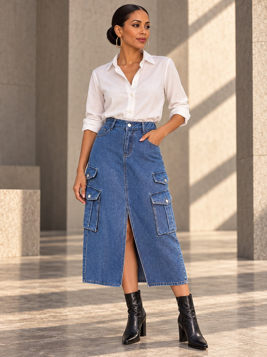 A-Line Loose Pockets Split-Front Split-Joint Denim Skirts - 125560_OL_F3_v20261008