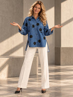 High-Low Irregularity Buttoned Contrast Color Pockets Polka-Dot Split-Joint Split-Side Stand Collar Blouses&Shirts Tops - 201952_CF_F3_v20261008