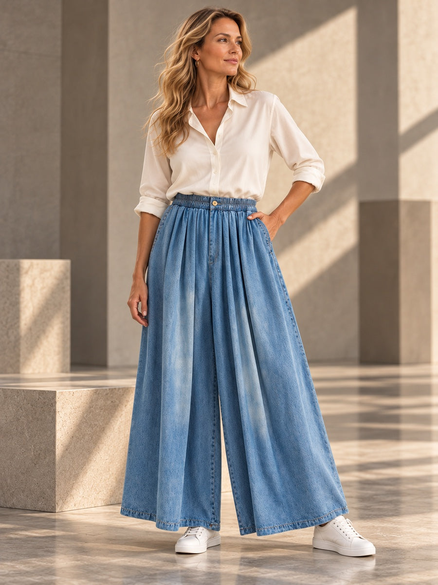 Loose Wide Leg Elasticity Solid Color Jean Pants Bottoms - 103846_OL_F3_v20261008