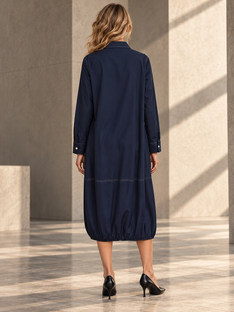 Long Sleeves Loose Buttoned Pockets Solid Color Lapel Midi Dresses - 184862_B1_v20261008