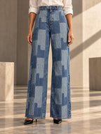 Loose Wide Leg Buttoned Plaid Pockets Split-Joint Jean Pants Bottoms - 170568_LOWER_v20261008
