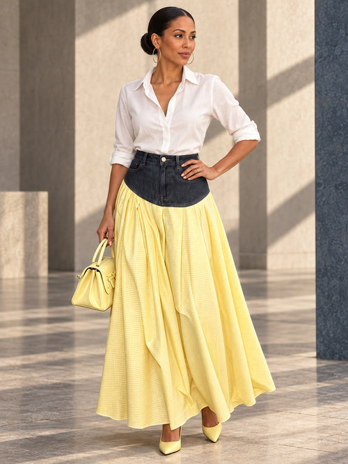 A-Line High Waisted Contrast Color Pleated Pockets Split-Joint Skirts Bottoms - 207167_OL_F1_v20261008