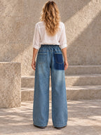 Loose Wide Leg Contrast Color Elasticity Pockets Jean Pants Bottoms - 152980_B1_v01