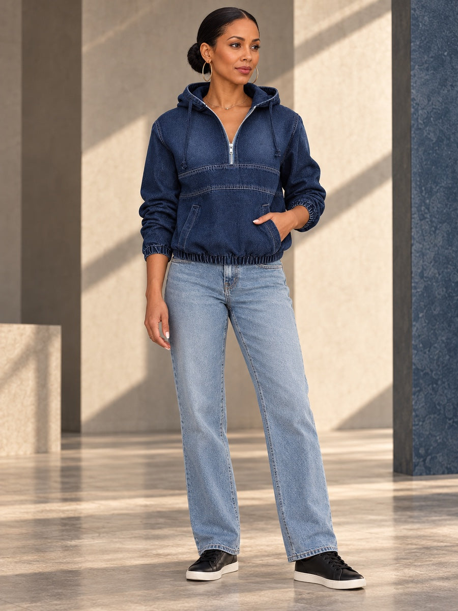 Long Sleeves Drawstring Pleated Pockets Solid Color Split-Joint Zipper Hooded Hoodies&sweatshirt Tops - 210553_OL_F1_v20261008