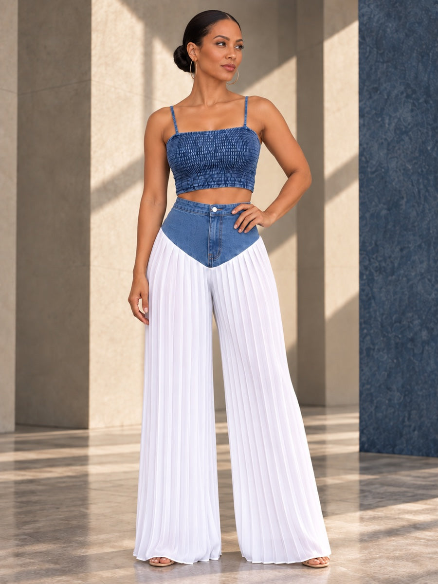 Cropped Skinny Zipper Backless Spaghetti‑Neck Camis Tops + Buttoned Zipper Pleated See‑Through Split‑Joint Trousers Bottoms Two Pieces Set - 209725_OL_F3_v04