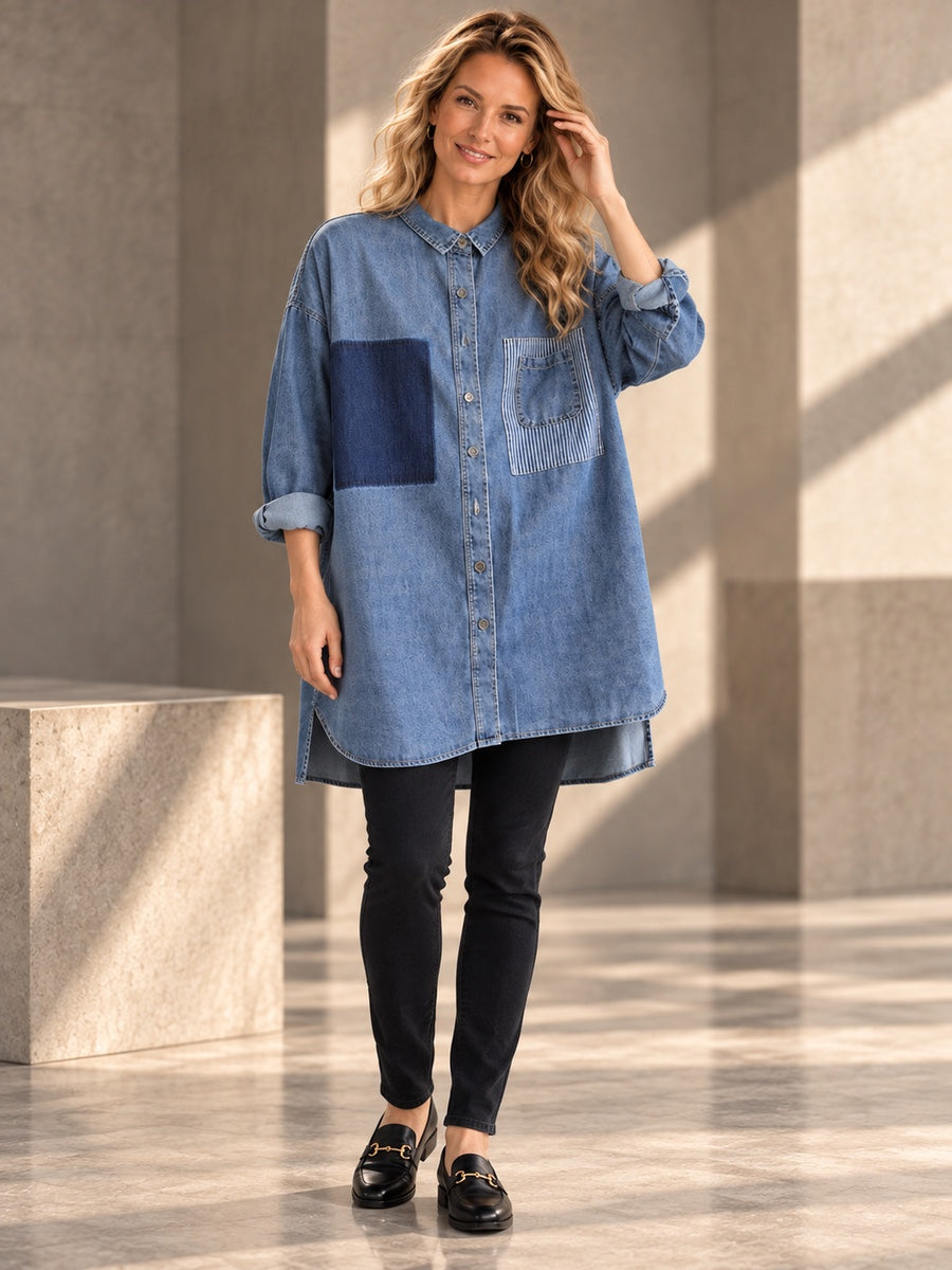 High-low Long Sleeves Asymmetric Buttoned Pockets Split-Joint Lapel Blouses&shirts Tops - 148015_CF_F2_v20261008