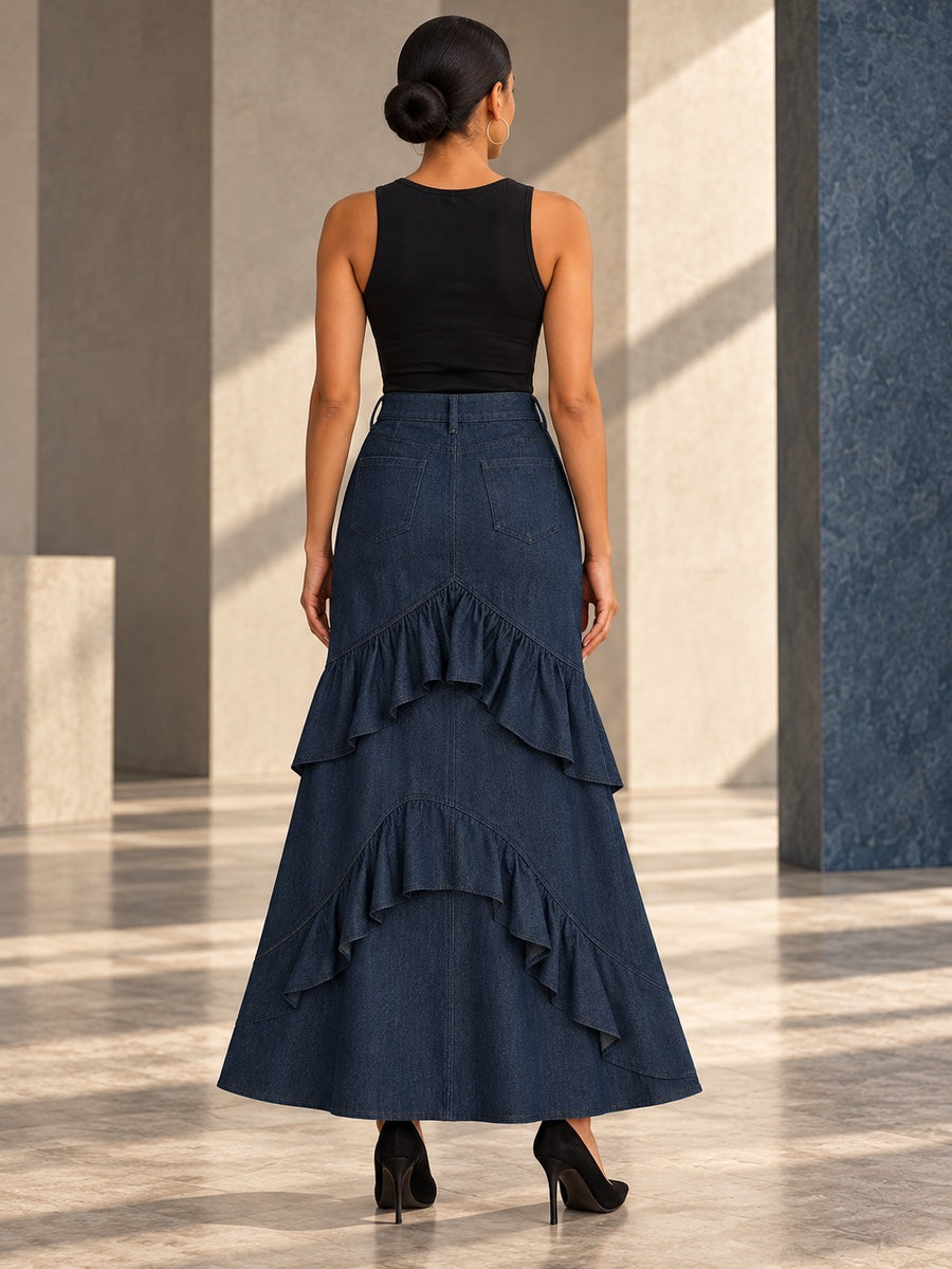 Bodycon High Waisted Ruffled Solid Color Split-Joint Skirts Bottoms - 194357_B1_v20261008