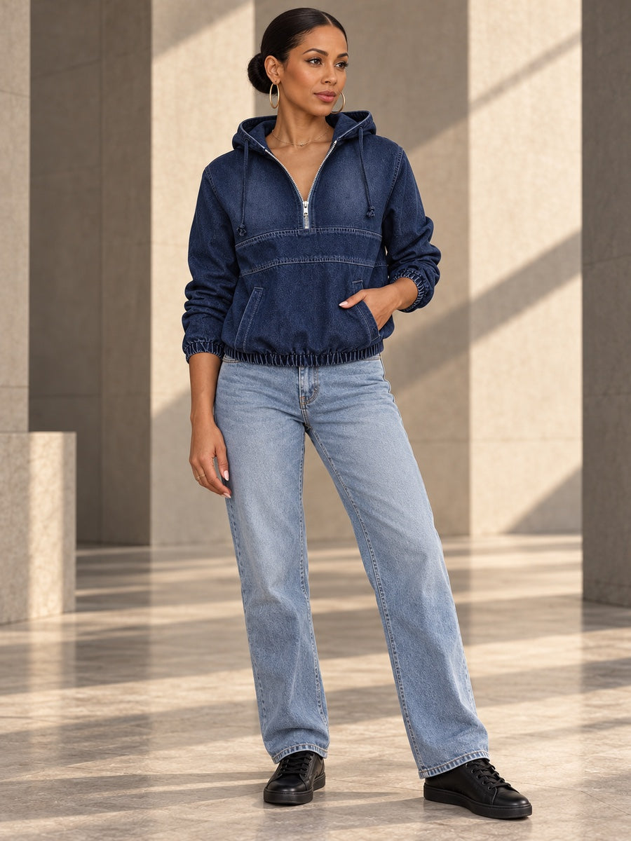 Long Sleeves Drawstring Pleated Pockets Solid Color Split-Joint Zipper Hooded Hoodies&sweatshirt Tops - 210553_OL_F3_v20261008