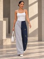 High Waisted Wide Leg Buttoned Contrast Color Elasticity Pockets Split-Joint Zipper Pants Trousers - 211497_CF_F1_v20261008